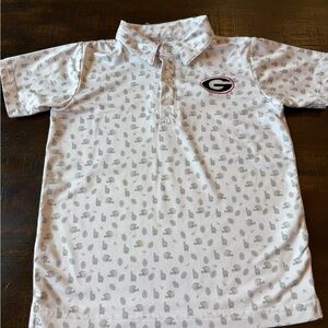 Youth White Polo Shirt with Subtle Gray Print and Team G Patch